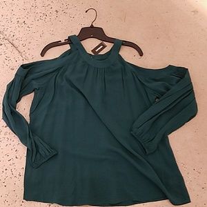 Express Teal Long Sleeve Cold Shoulder Top